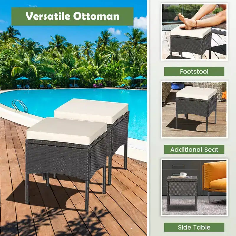 Costway Ensemble de Meubles de Jardin 5 Pièces en Rotin avec Canapé Coussins Repose-Pieds Accoudoirs Table d'Appoint