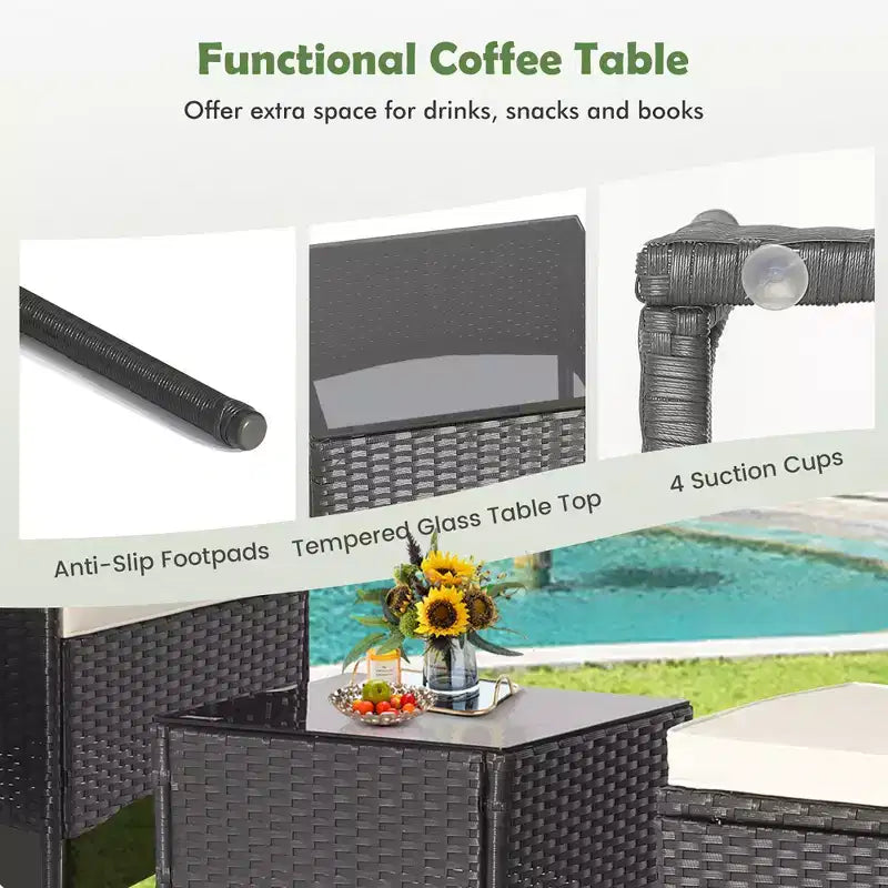 Costway Ensemble de Meubles de Jardin 5 Pièces en Rotin avec Canapé Coussins Repose-Pieds Accoudoirs Table d'Appoint