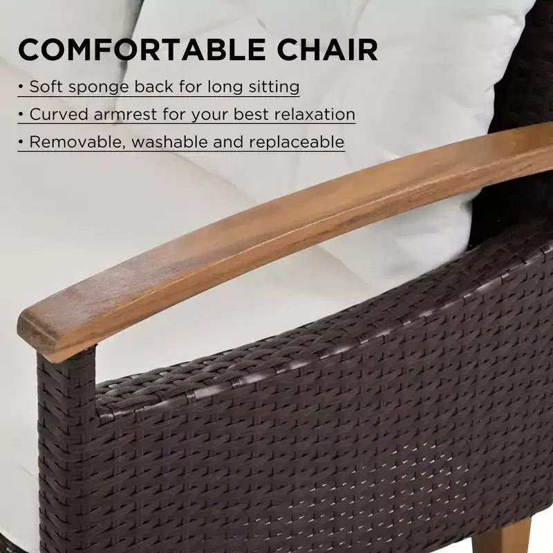 Ensemble de conversation 4 pièces en rotin PE pour terrasse, avec plateau et pieds en bois - ModernLuxe