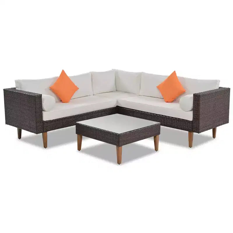 Ensemble de canapé d'extérieur en osier 4 pièces, ensemble de canapé de patio en forme de L avec oreillers colorés - ModernLuxe