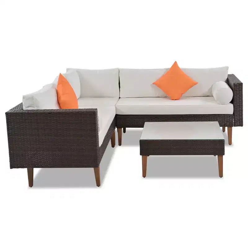 Ensemble de canapé d'extérieur en osier 4 pièces, ensemble de canapé de patio en forme de L avec oreillers colorés - ModernLuxe