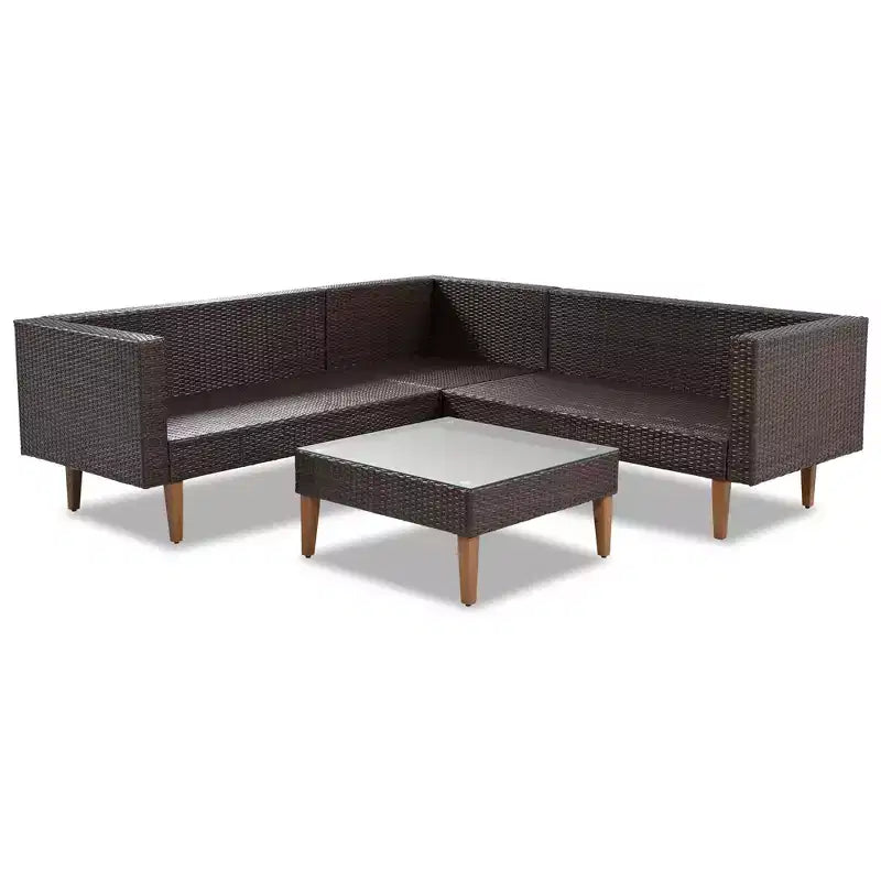 Ensemble de canapé d'extérieur en osier 4 pièces, ensemble de canapé de patio en forme de L avec oreillers colorés - ModernLuxe