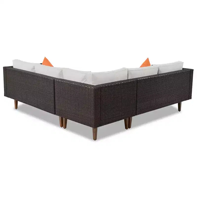 Ensemble de canapé d'extérieur en osier 4 pièces, ensemble de canapé de patio en forme de L avec oreillers colorés - ModernLuxe