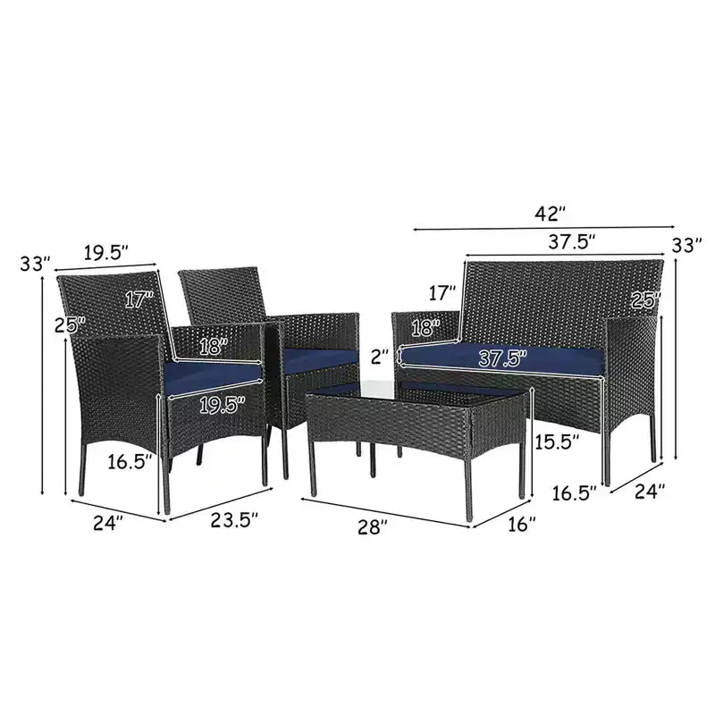 Costway Salon de Jardin en Résine Tressée 4 Pièces avec Table Basse et Coussins Déhoussables