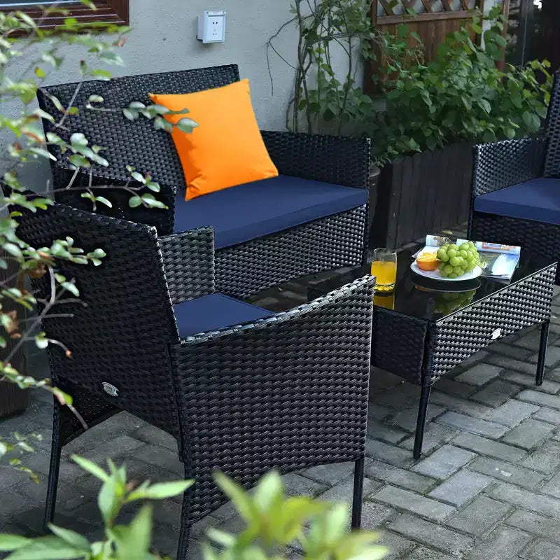 Costway Salon de Jardin en Résine Tressée 4 Pièces avec Table Basse et Coussins Déhoussables