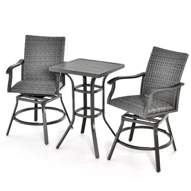 Costway Ensemble de 3 Tabourets de Bar en Rotin pour Patio, Chaises Pivotantes à 360° en Aluminium avec Siège Rembourré