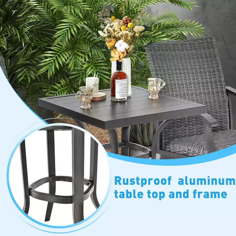 Costway Ensemble de 3 Tabourets de Bar en Rotin pour Patio, Chaises Pivotantes à 360° en Aluminium avec Siège Rembourré