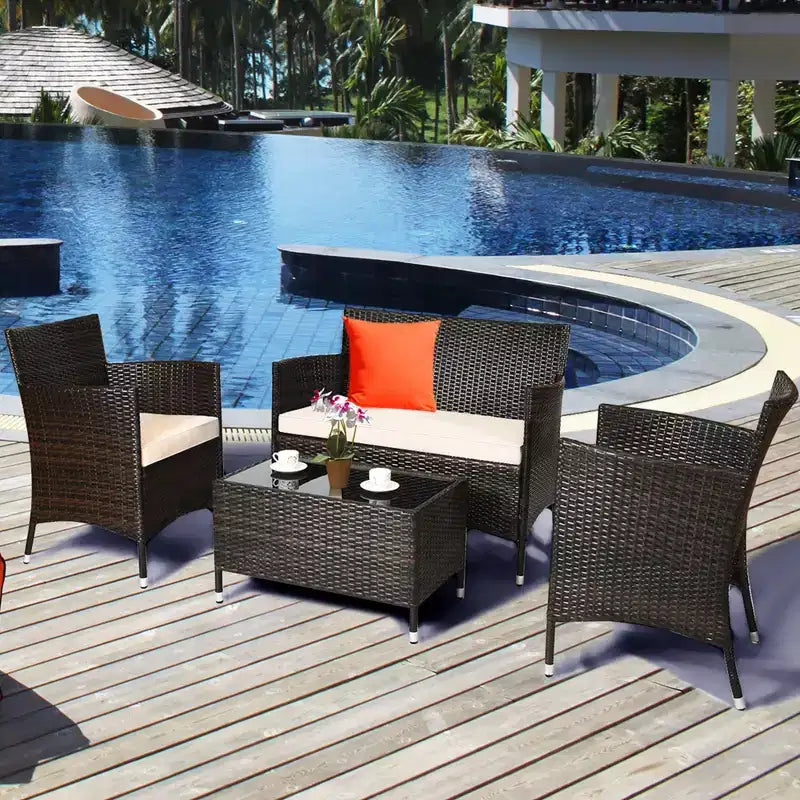 Costway Ensemble de meubles de patio en osier 8 pièces Chaise-canapé avec housses de coussin marron et rouge Jardin