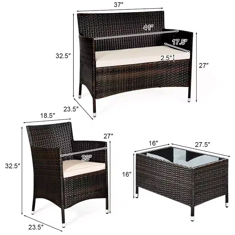 Costway Ensemble de meubles de patio en osier 8 pièces Chaise-canapé avec housses de coussin marron et rouge Jardin