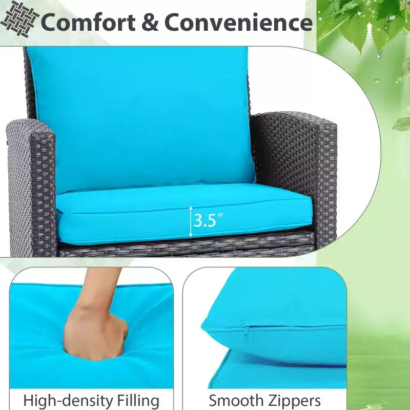 Costway Ensemble de mobilier de jardin 3 pièces en osier avec coussins de terrasse beiges et bleus marine Balcon
