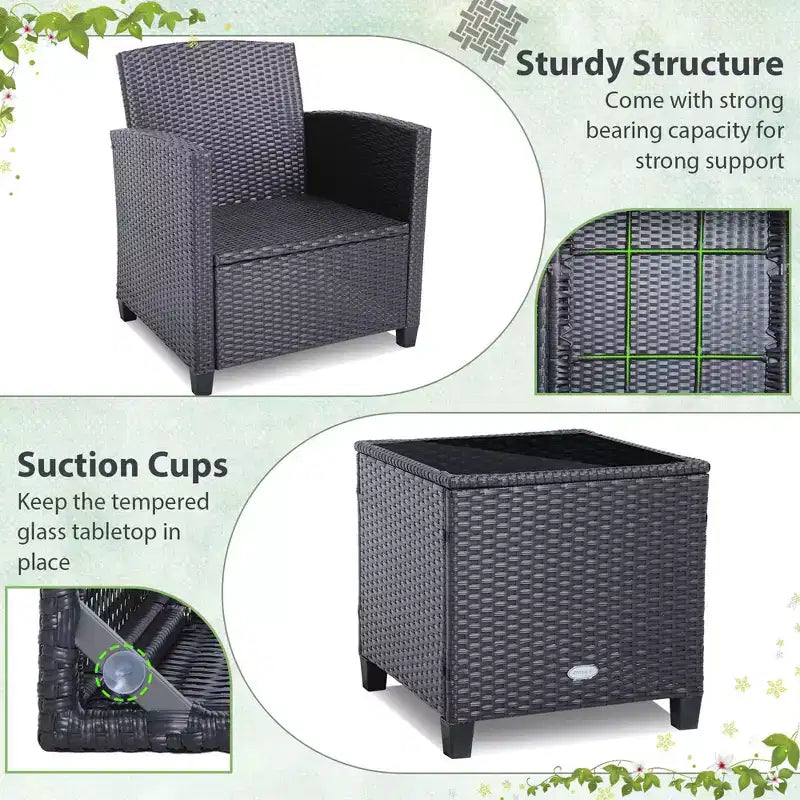 Costway Ensemble de mobilier de jardin 3 pièces en osier avec coussins de terrasse beiges et bleus marine Balcon