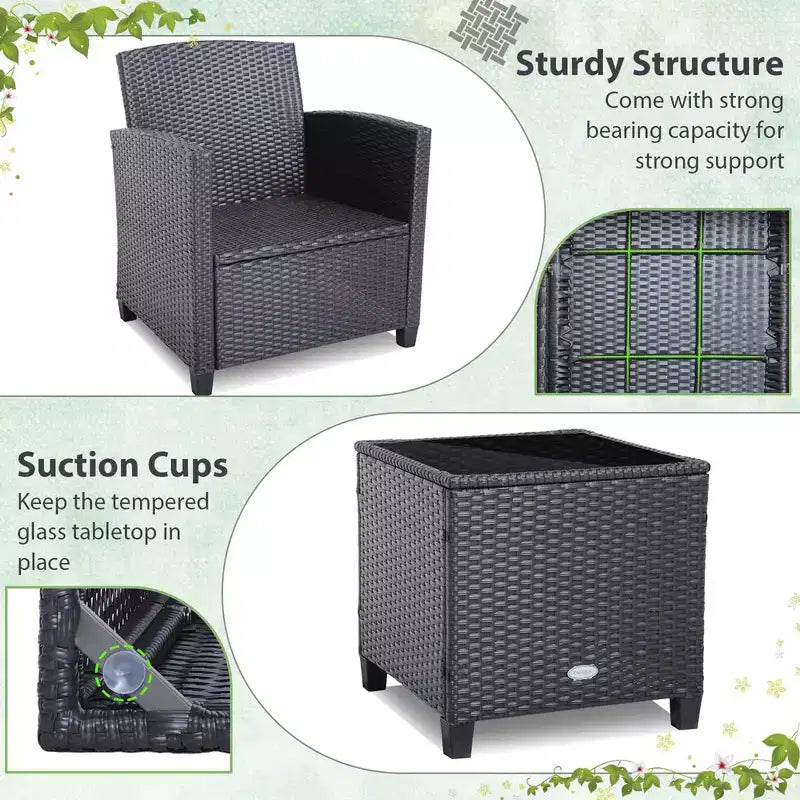 Costway Ensemble de mobilier de jardin 3 pièces en osier avec coussins de terrasse beiges et bleus marine Balcon