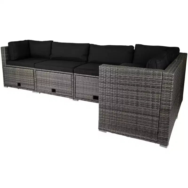 Ensemble de canapé d'angle extérieur en osier taupe Northlight avec table basse et plateau en verre