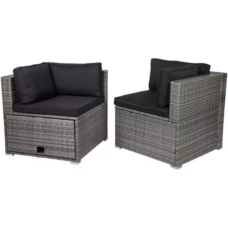 Ensemble de canapé d'angle extérieur en osier taupe Northlight avec table basse et plateau en verre
