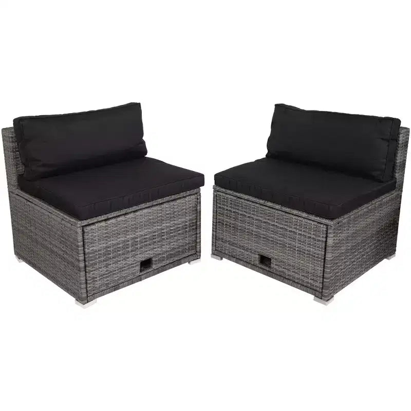 Ensemble de canapé d'angle extérieur en osier taupe Northlight avec table basse et plateau en verre