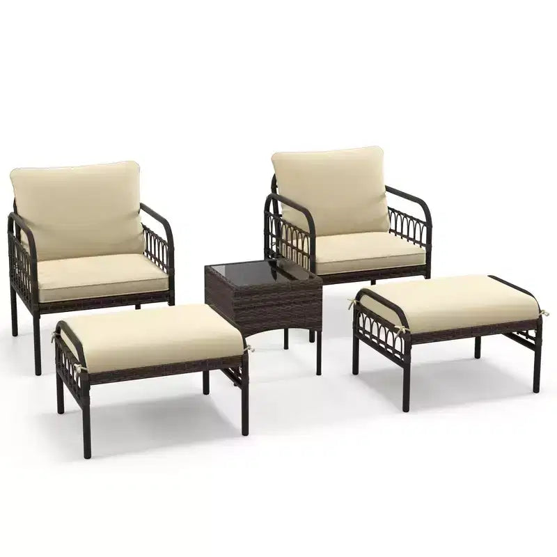 Costway Ensemble de Conversation de Patio 5 Pièces, Salon de Jardin en Résine Tressée avec Ottomans et Table Basse