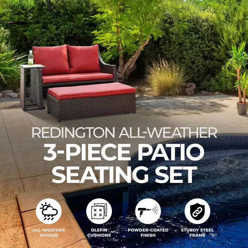 Ensemble de sièges de patio 3 pièces toutes saisons Redington Four Seasons Courtyard, rouge