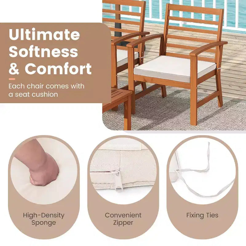 Costway Ensemble de Meubles d'extérieur 4 Pièces avec Coussins Souples Cadre en Bois d'Acacia Stable Blanc/Marine/Gris