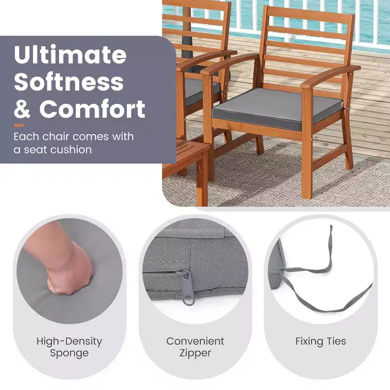Costway Ensemble de Meubles d'extérieur 4 Pièces avec Coussins Souples Cadre en Bois d'Acacia Stable Blanc/Marine/Gris