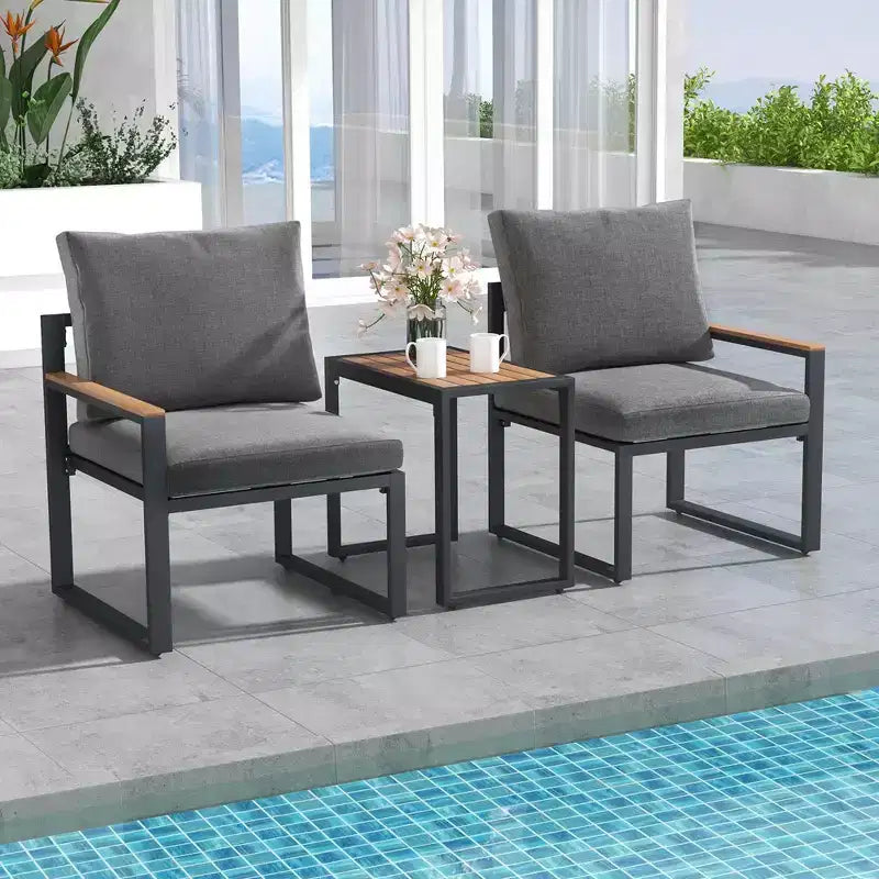 Ensemble de mobilier de patio Costway 3 pièces avec coussins moelleux Cadre en aluminium Résistant aux intempéries pour l'extérieur