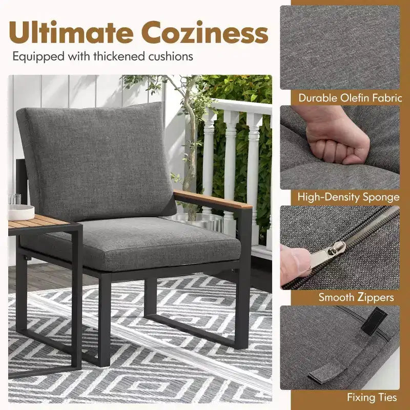 Ensemble de mobilier de patio Costway 3 pièces avec coussins moelleux Cadre en aluminium Résistant aux intempéries pour l'extérieur
