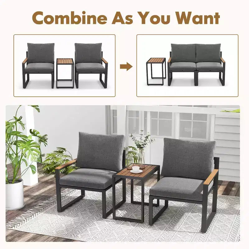 Ensemble de mobilier de patio Costway 3 pièces avec coussins moelleux Cadre en aluminium Résistant aux intempéries pour l'extérieur