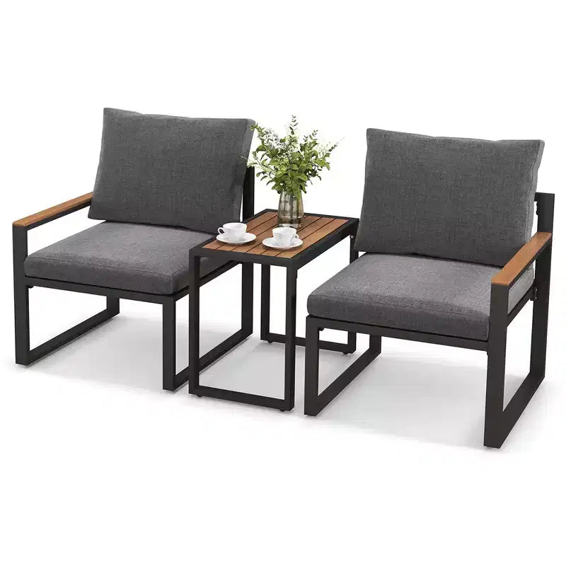Ensemble de mobilier de patio Costway 3 pièces avec coussins moelleux Cadre en aluminium Résistant aux intempéries pour l'extérieur