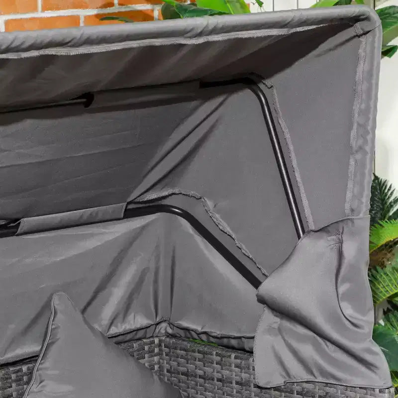 Outsunny Ensemble de canapés de jardin en rotin 4 pièces avec auvent réglable, ensemble de meubles de terrasse en osier avec table basse réglable en hauteur et coussins