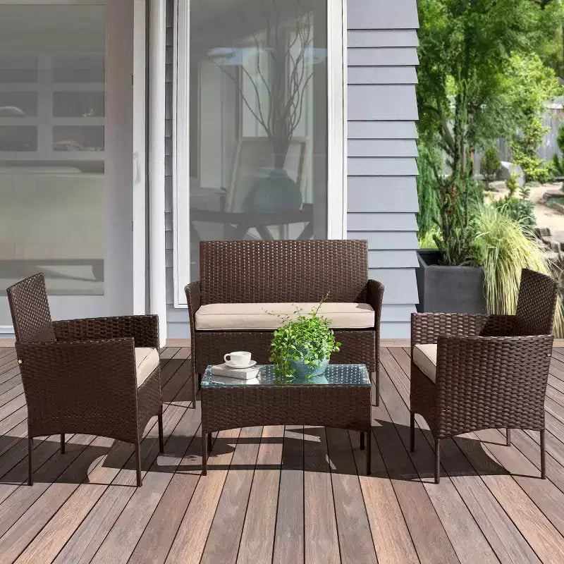 Ensemble de mobilier de jardin en rotin 4 pièces Pure Garden