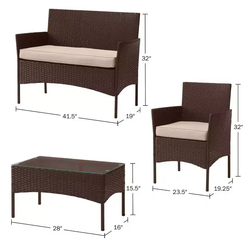 Ensemble de mobilier de jardin en rotin 4 pièces Pure Garden