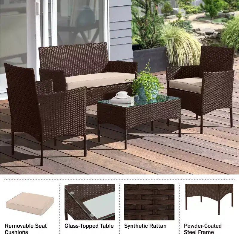 Ensemble de mobilier de jardin en rotin 4 pièces Pure Garden