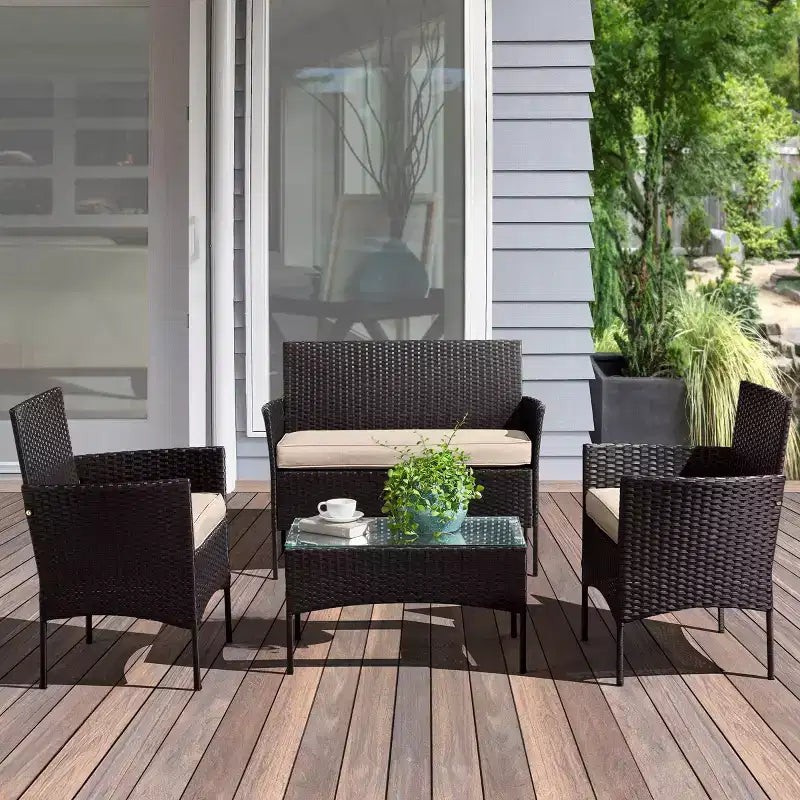 Ensemble de mobilier de jardin en rotin 4 pièces Pure Garden