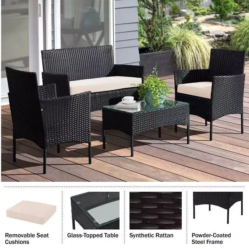 Ensemble de mobilier de jardin en rotin 4 pièces Pure Garden