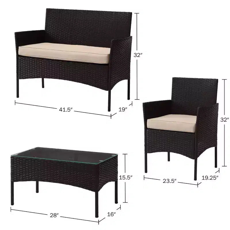 Ensemble de mobilier de jardin en rotin 4 pièces Pure Garden