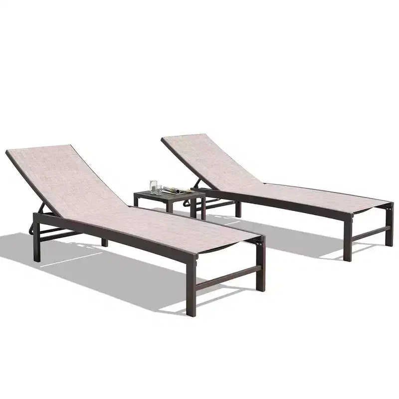 Crestlive Products Ensemble de 3 chaises longues d'extérieur en métal et table d'appoint pour terrasse