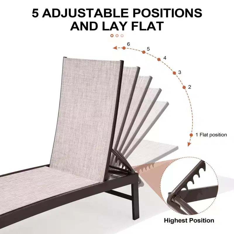 Crestlive Products Ensemble de 3 chaises longues d'extérieur en métal et table d'appoint pour terrasse