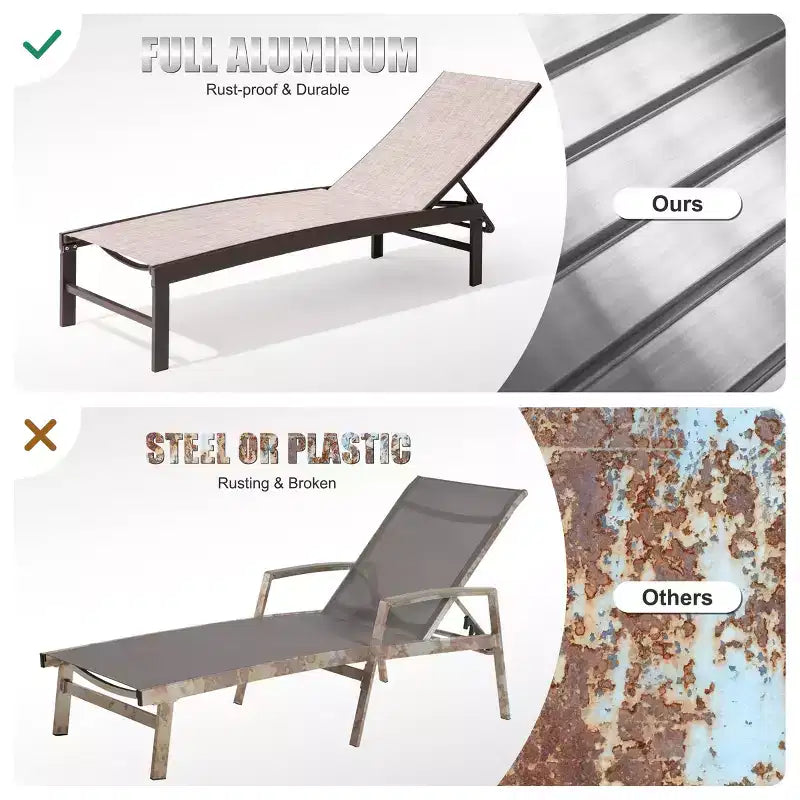 Crestlive Products Ensemble de 3 chaises longues d'extérieur en métal et table d'appoint pour terrasse