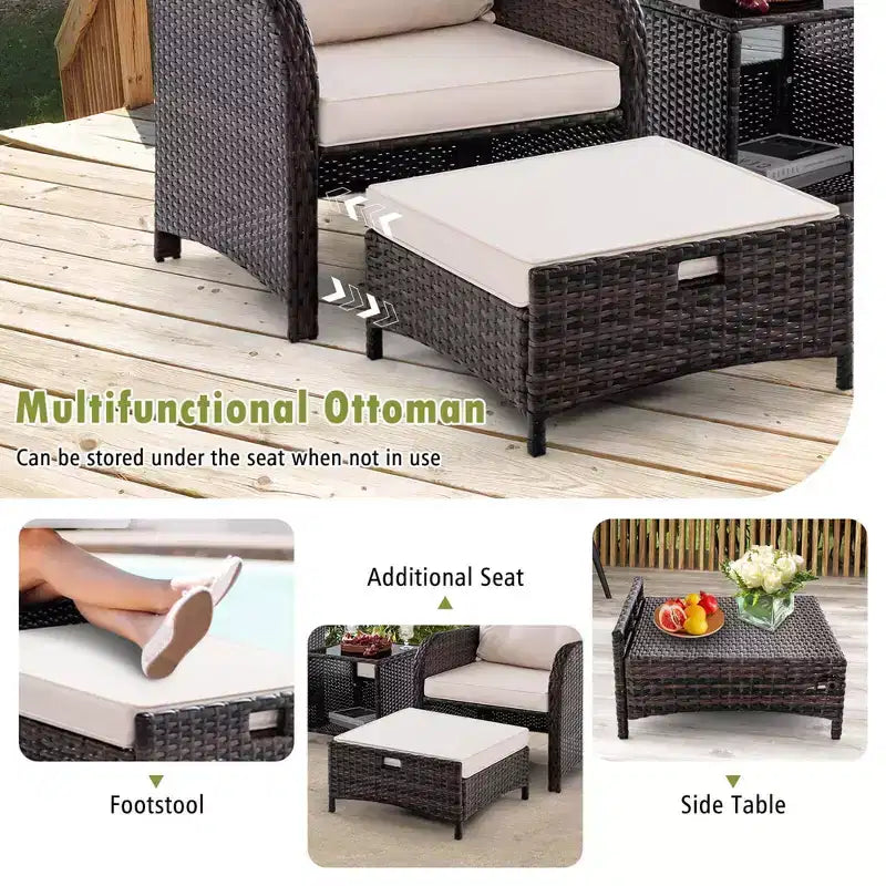 Costway Ensemble de conversation 5 pièces pour patio avec 2 chaises, 2 poufs et 1 table basse pour jardin, beige