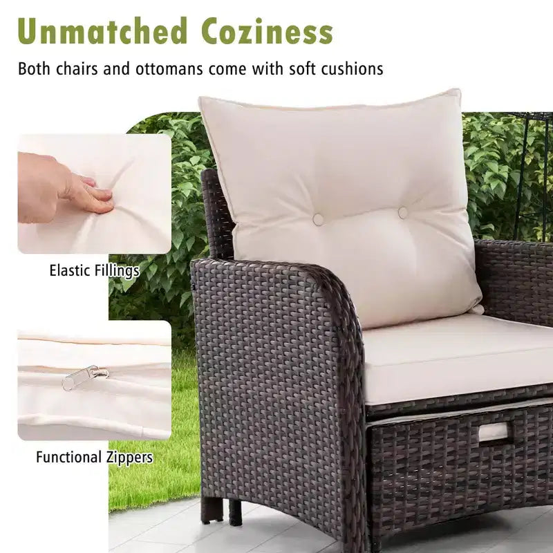Costway Ensemble de conversation 5 pièces pour patio avec 2 chaises, 2 poufs et 1 table basse pour jardin, beige