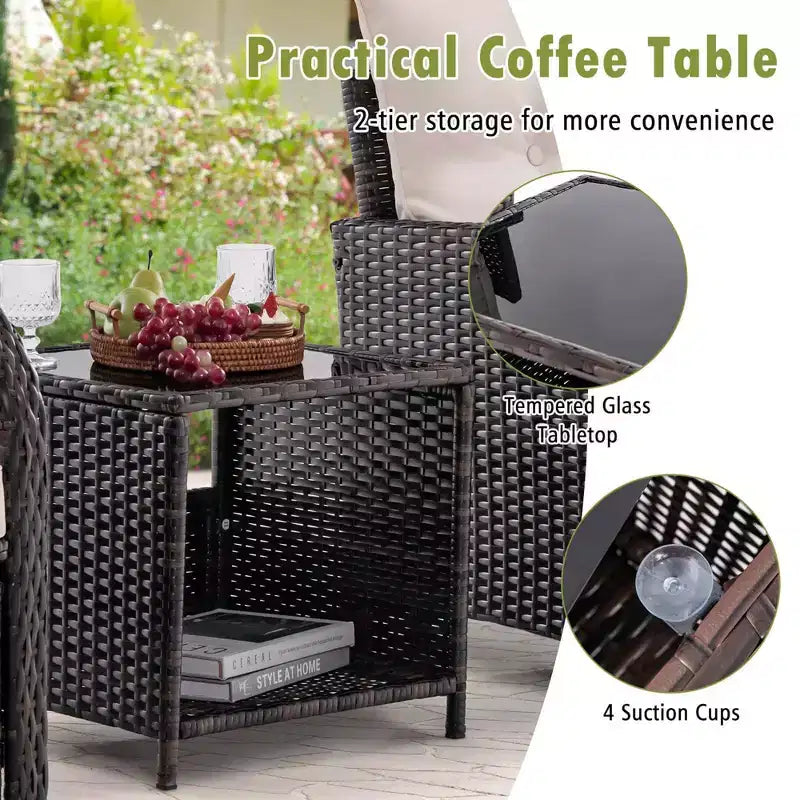 Costway Ensemble de conversation 5 pièces pour patio avec 2 chaises, 2 poufs et 1 table basse pour jardin, beige