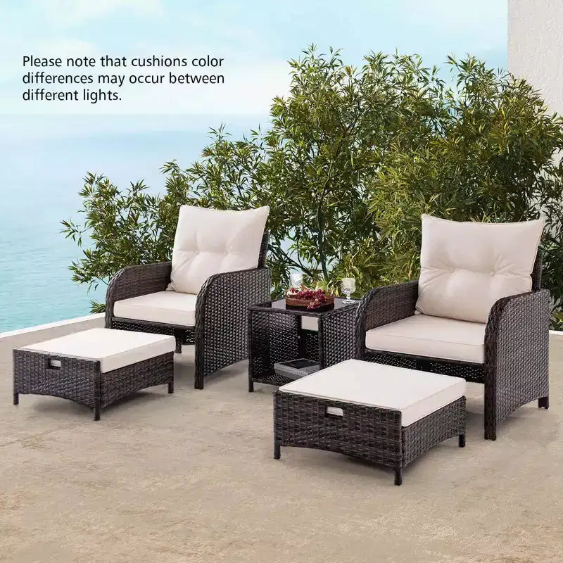 Costway Ensemble de conversation 5 pièces pour patio avec 2 chaises, 2 poufs et 1 table basse pour jardin, beige