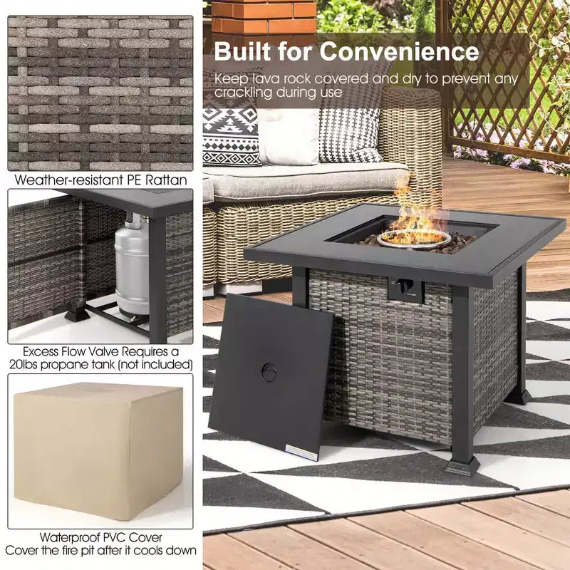 Ensemble de meubles de patio Costway 9 pièces avec table de foyer au propane de 50 000 BTU Noir/Gris/Bleu marine/Rouge/Blanc/Turquoise