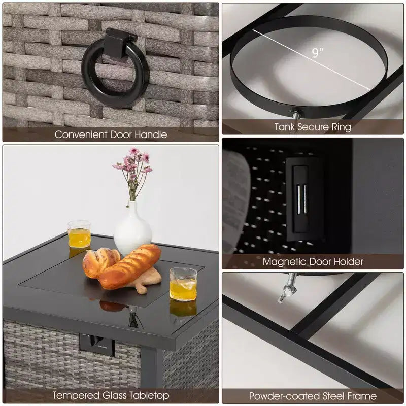 Ensemble de meubles de patio Costway 9 pièces avec table de foyer au propane de 50 000 BTU Noir/Gris/Bleu marine/Rouge/Blanc/Turquoise