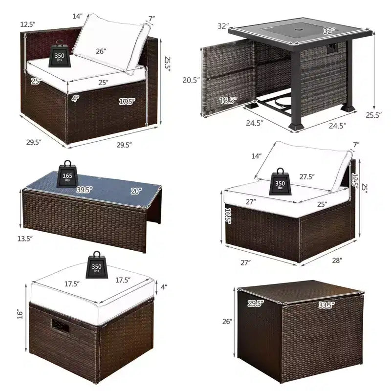 Ensemble de meubles de patio Costway 9 pièces avec table de foyer au propane de 50 000 BTU Noir/Gris/Bleu marine/Rouge/Blanc/Turquoise