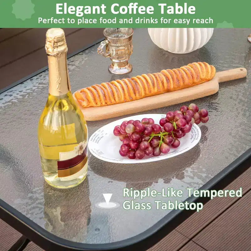 Costway Ensemble de Meubles de Jardin 4 Pièces Canapé de Conversation d'Extérieur Table Basse en Verre Trempé Bleu Marine/Gris