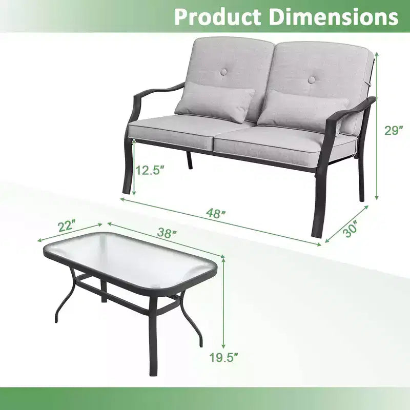 Costway Ensemble de Meubles de Patio 2 Pièces Canapé de Jardin Table Basse Sièges Coussins Bleu Marine/Gris