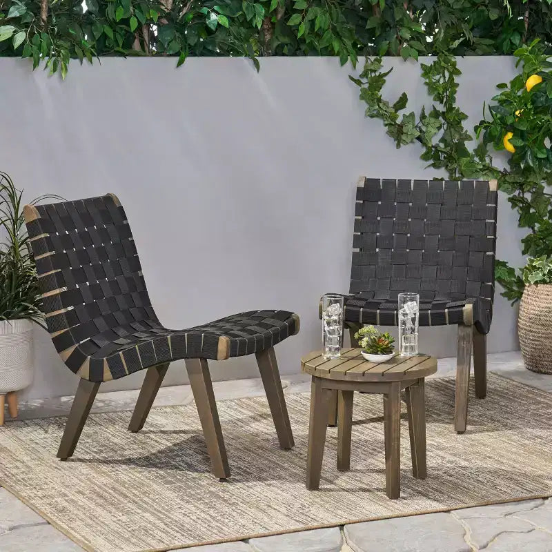 GDFStudio Ocilla Ensemble conversation 3 pièces en bois d'acacia et corde tressée, noir/gris