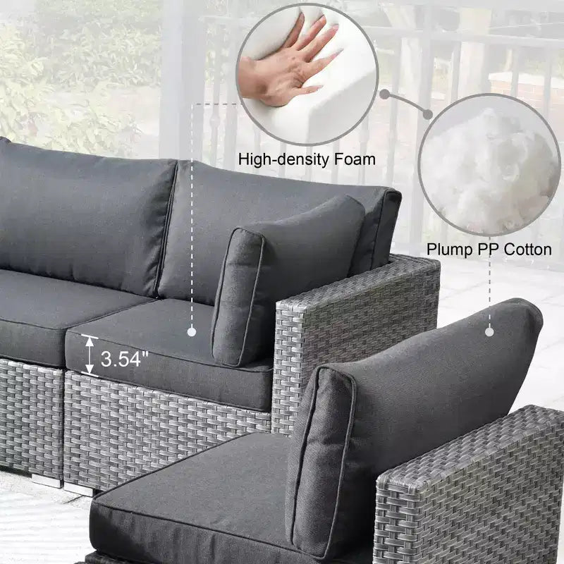 Ovios Venice, ensemble de 10 meubles de patio extérieurs en osier, canapé sectionnel de conversation avec fauteuil pivotant et coussins