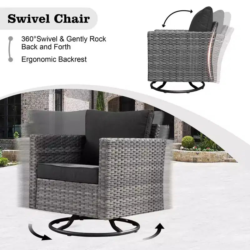 Ovios Venice, ensemble de 10 meubles de patio extérieurs en osier, canapé sectionnel de conversation avec fauteuil pivotant et coussins