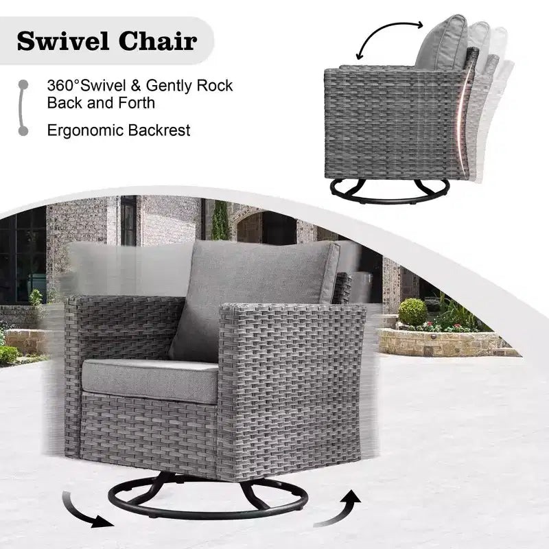 Ovios Venice, ensemble de 10 meubles de patio extérieurs en osier, canapé sectionnel de conversation avec fauteuil pivotant et coussins